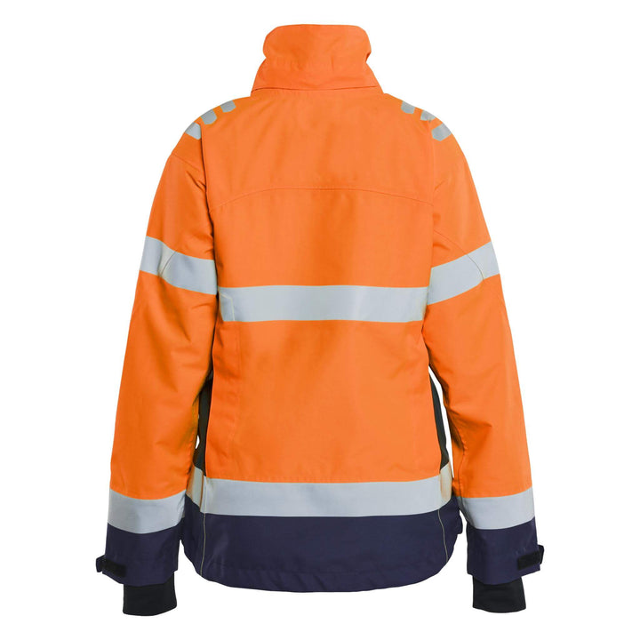 Blaklader 47611977 Ladies Hi-Vis Lightweight Waterproof Shell Jacket Orange/Navy Blue Rear #colour_orange-navy-blue