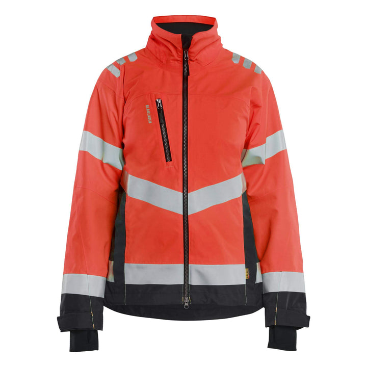 Blaklader 47611977 Ladies Hi-Vis Lightweight Waterproof Shell Jacket Red/Black Main #colour_red-black
