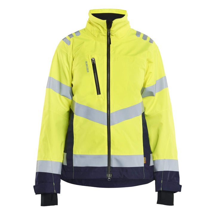 Blaklader 47611977 Ladies Hi-Vis Lightweight Waterproof Shell Jacket Yellow/Navy Blue Main #colour_yellow-navy-blue