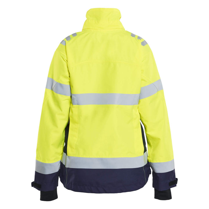 Blaklader 47611977 Ladies Hi-Vis Lightweight Waterproof Shell Jacket Yellow/Navy Blue Rear #colour_yellow-navy-blue
