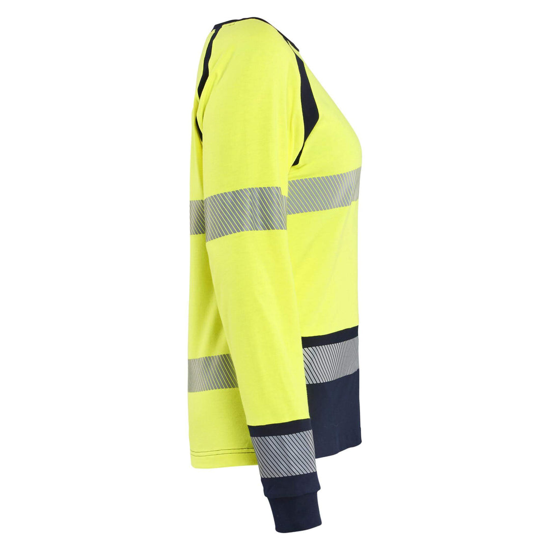 Blaklader 34371737 Ladies Hi-Vis Long-Sleeved Flame Retardant Multinorm T-Shirt Yellow/Navy Blue Right #colour_yellow-navy-blue
