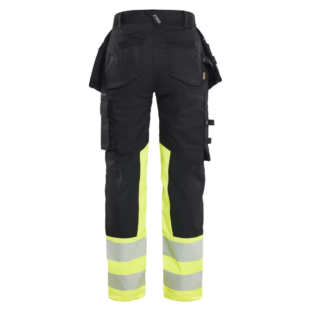 Blaklader 70301149 Ladies Hi-Vis Stretch Trousers Black/Hi-Vis Yellow Rear #colour_black-hi-vis-yellow