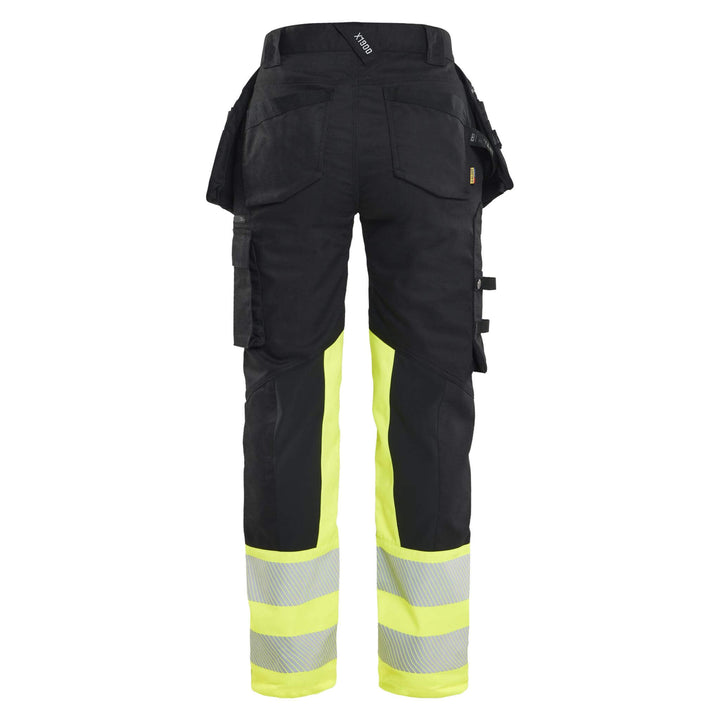 Blaklader 70301149 Ladies Hi-Vis Stretch Trousers Black/Hi-Vis Yellow Rear #colour_black-hi-vis-yellow