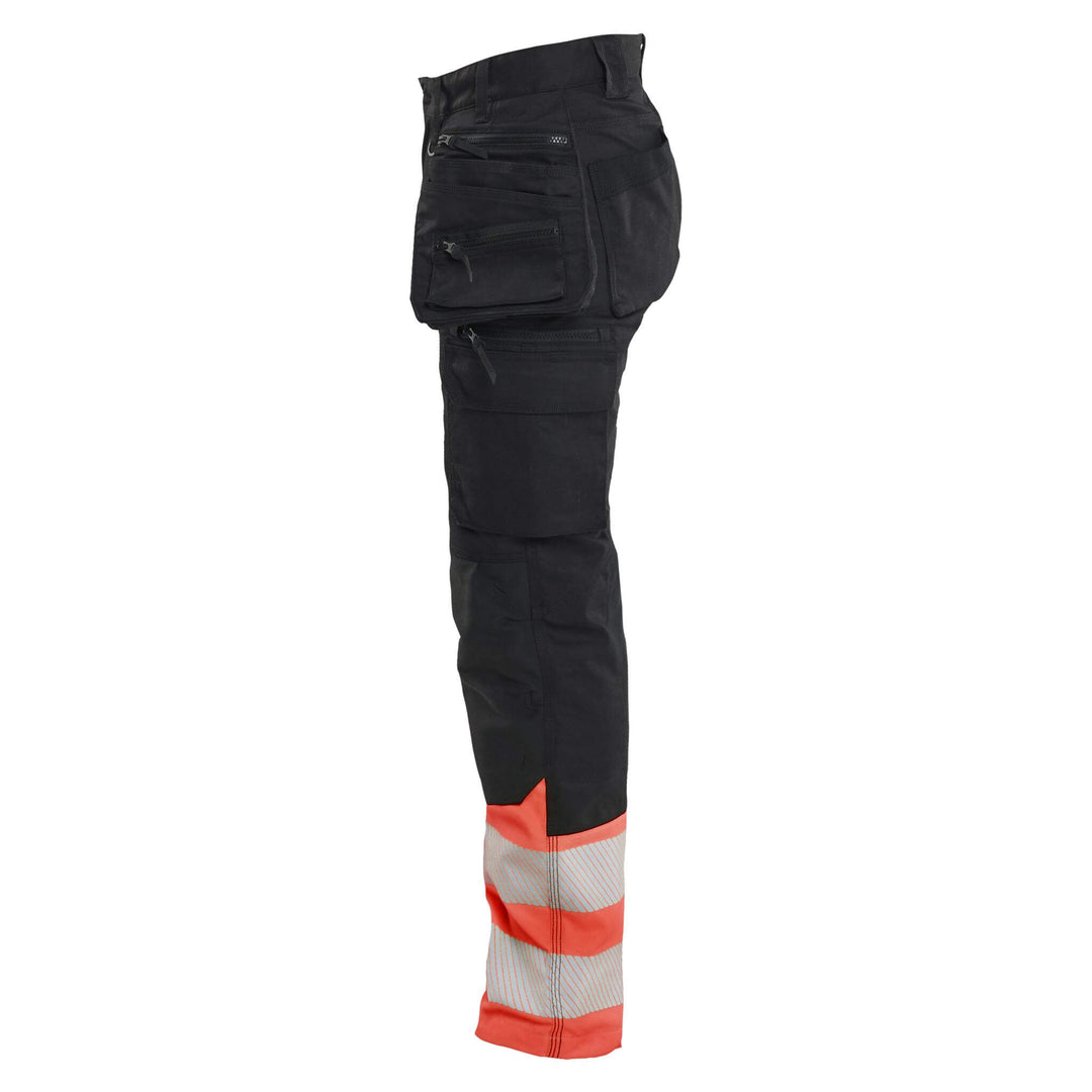 Blaklader 70301149 Ladies Hi-Vis Stretch Trousers Black/Red Left #colour_black-red