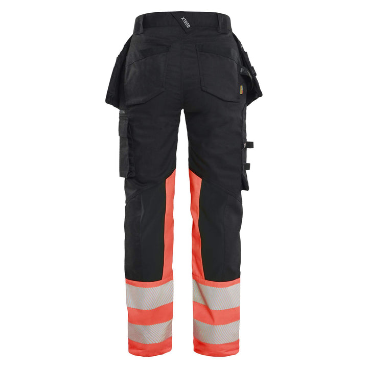 Blaklader 70301149 Ladies Hi-Vis Stretch Trousers Black/Red Rear #colour_black-red