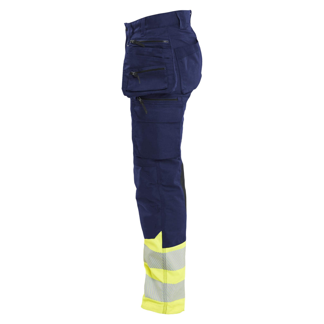 Blaklader 70301149 Ladies Hi-Vis Stretch Trousers Navy Blue/Hi-Vis Yellow Left #colour_navy-blue-hi-vis-yellow