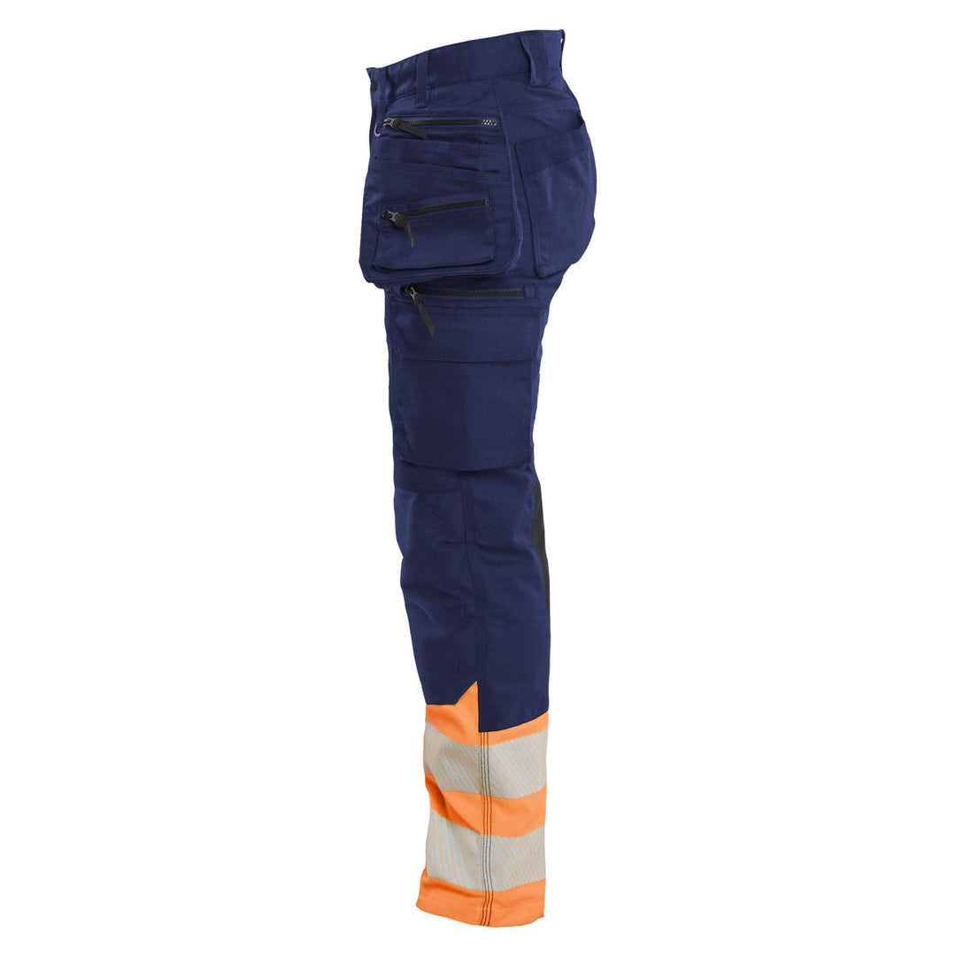 Blaklader 70301149 Ladies Hi-Vis Stretch Trousers Navy Blue/Orange Left #colour_navy-blue-orange
