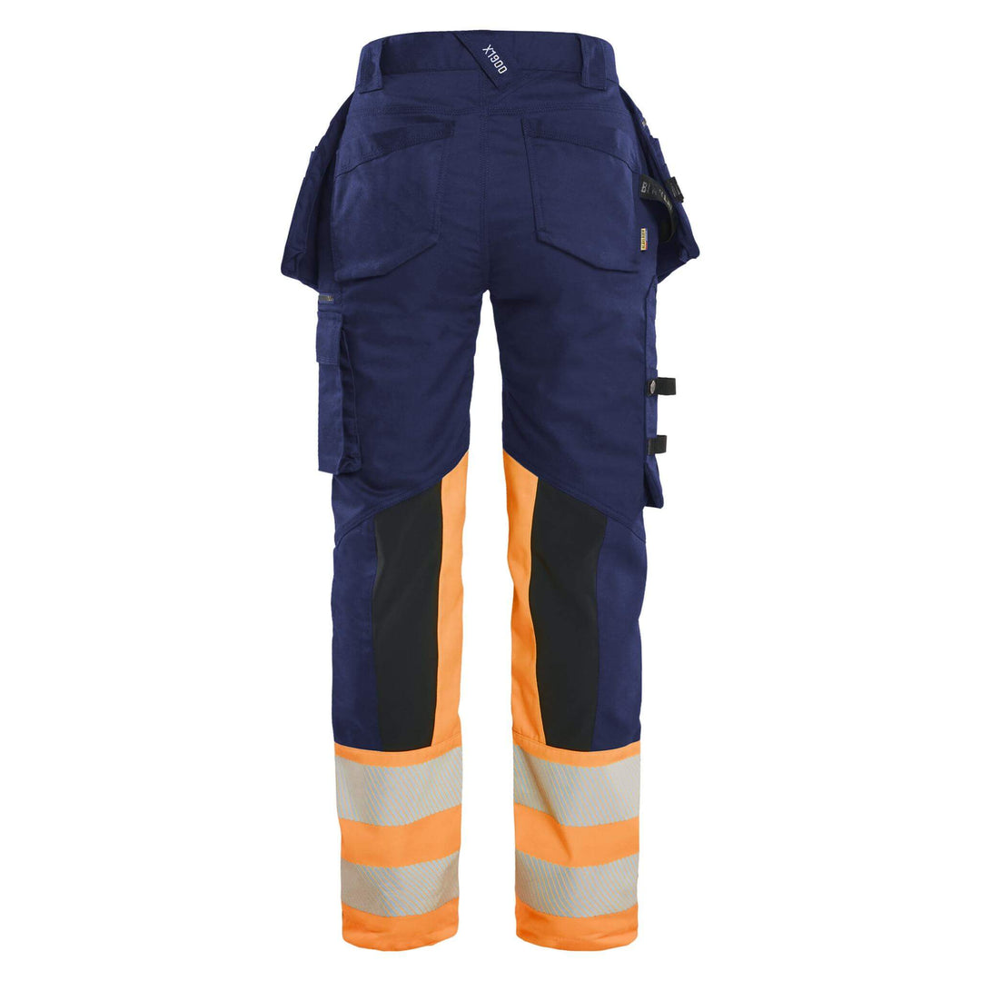 Blaklader 70301149 Ladies Hi-Vis Stretch Trousers Navy Blue/Orange Rear #colour_navy-blue-orange