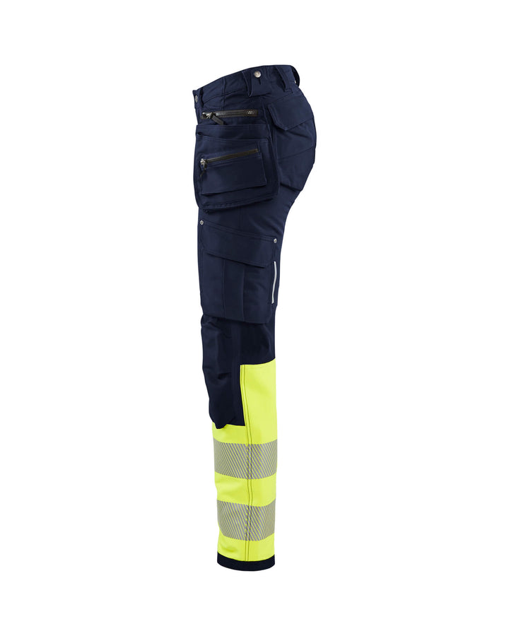 Blaklader 7193 Ladies Hi-Vis Trousers 4-Way-Stretch Navy Blue/Hi-Vis Yellow Left#colour_navy-blue-hi-vis-yellow