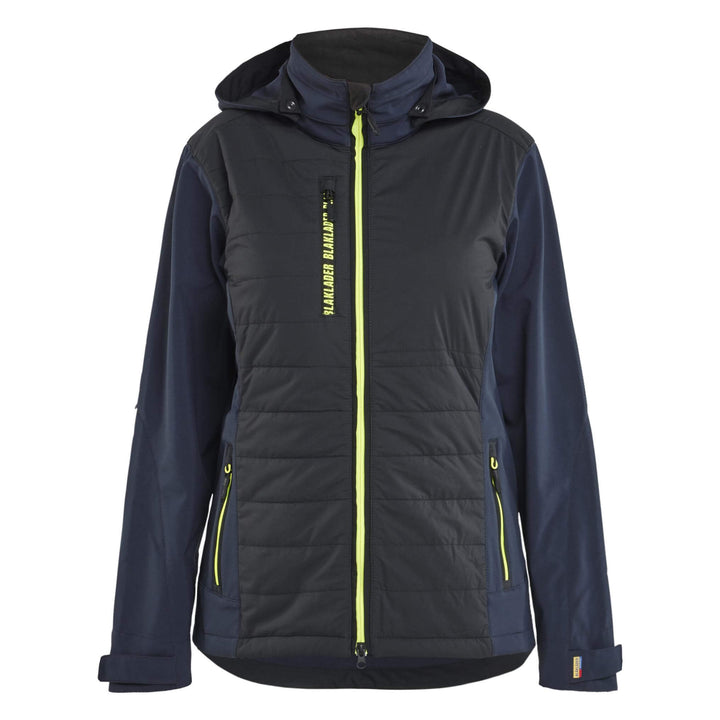 Blaklader 47332513 Ladies Hybrid Jacket Dark Navy Blue/Hi-Vis Yellow Main #colour_dark-navy-blue-hi-vis-yellow