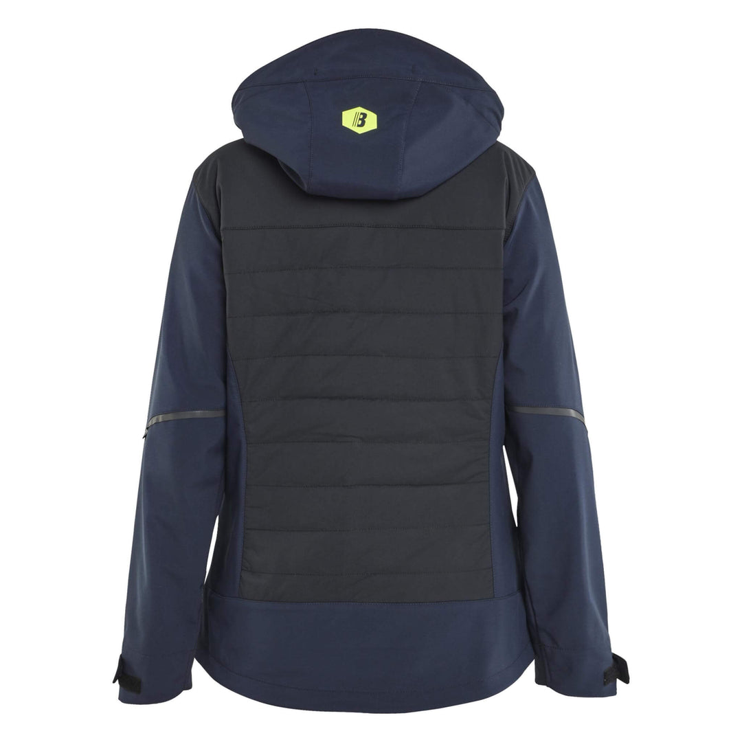 Blaklader 47332513 Ladies Hybrid Jacket Dark Navy Blue/Hi-Vis Yellow Rear #colour_dark-navy-blue-hi-vis-yellow