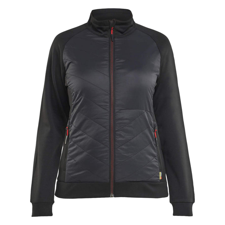 Blaklader 34192526 Ladies Hybrid Zip Sweatshirt Jacket Black/Red Main #colour_black-red