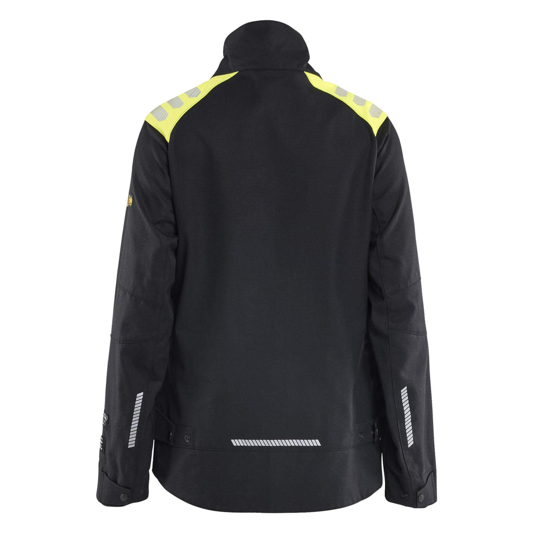 Blaklader 40701512 Ladies Inherent Flame Retardant Jacket Black/Hi-Vis Yellow Rear #colour_black-hi-vis-yellow