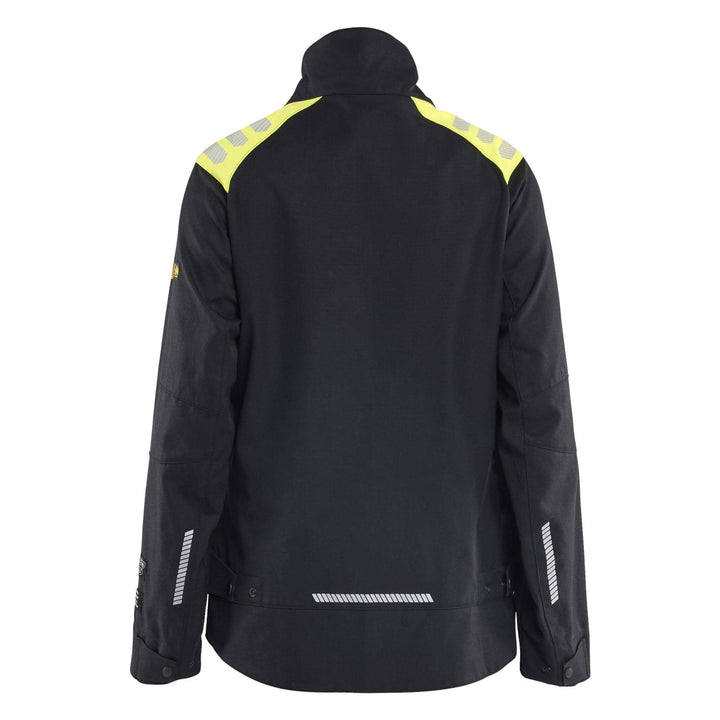 Blaklader 40701512 Ladies Inherent Flame Retardant Jacket Black/Hi-Vis Yellow Rear #colour_black-hi-vis-yellow