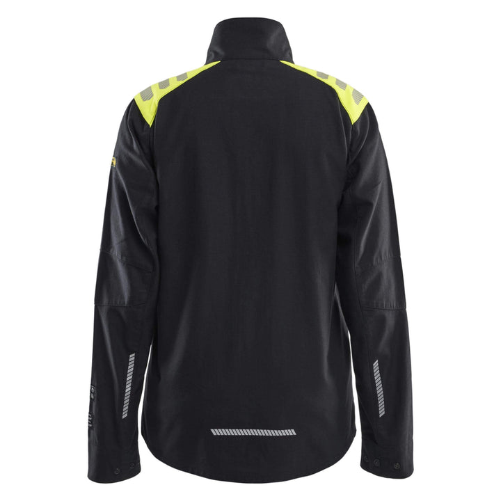 Blaklader 40721512 Ladies Inherent Flame Retardant Overshirt Black/Hi-Vis Yellow Rear #colour_black-hi-vis-yellow