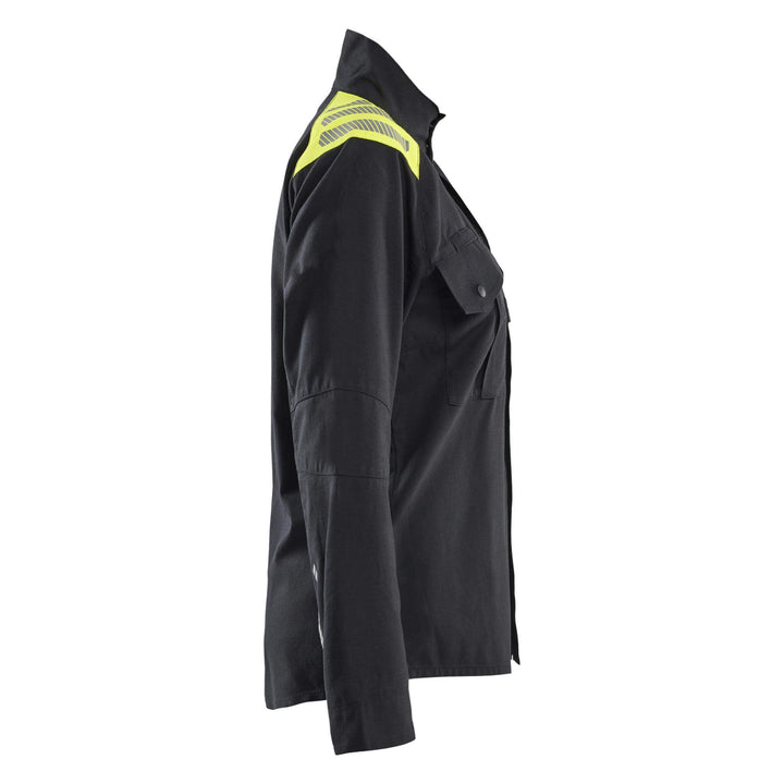 Blaklader 40721512 Ladies Inherent Flame Retardant Overshirt Black/Hi-Vis Yellow Right #colour_black-hi-vis-yellow