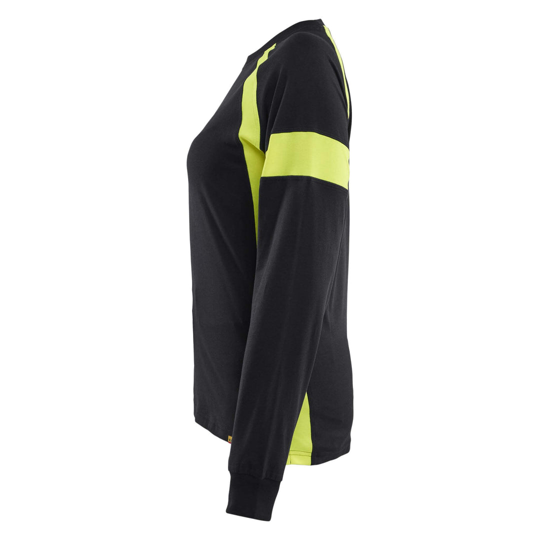 Blaklader 35211030 Ladies Long-Sleeved T-Shirt with Hi-Vis sections (non certified) Black/Hi-Vis Yellow Left #colour_black-hi-vis-yellow