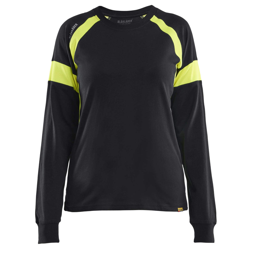 Blaklader 35211030 Ladies Long-Sleeved T-Shirt with Hi-Vis sections (non certified) Black/Hi-Vis Yellow Main #colour_black-hi-vis-yellow