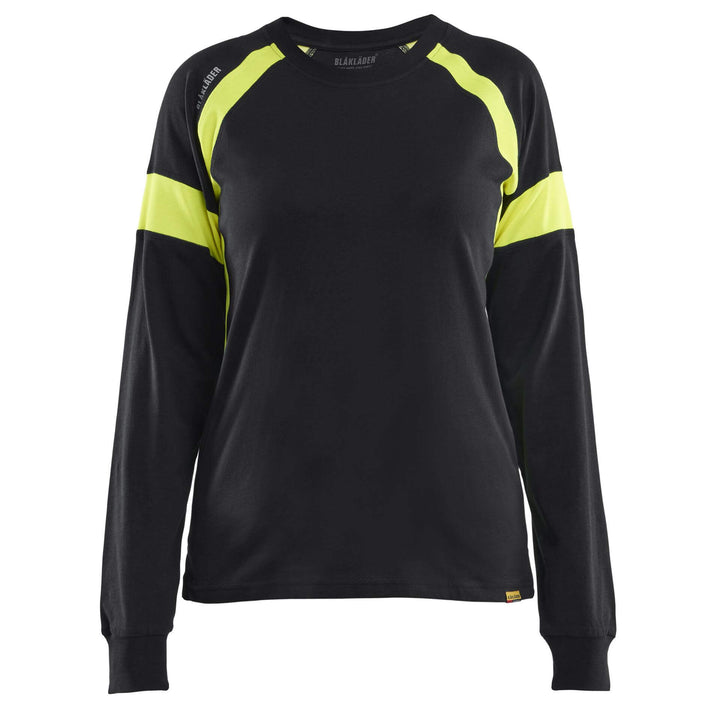 Blaklader 35211030 Ladies Long-Sleeved T-Shirt with Hi-Vis sections (non certified) Black/Hi-Vis Yellow Main #colour_black-hi-vis-yellow