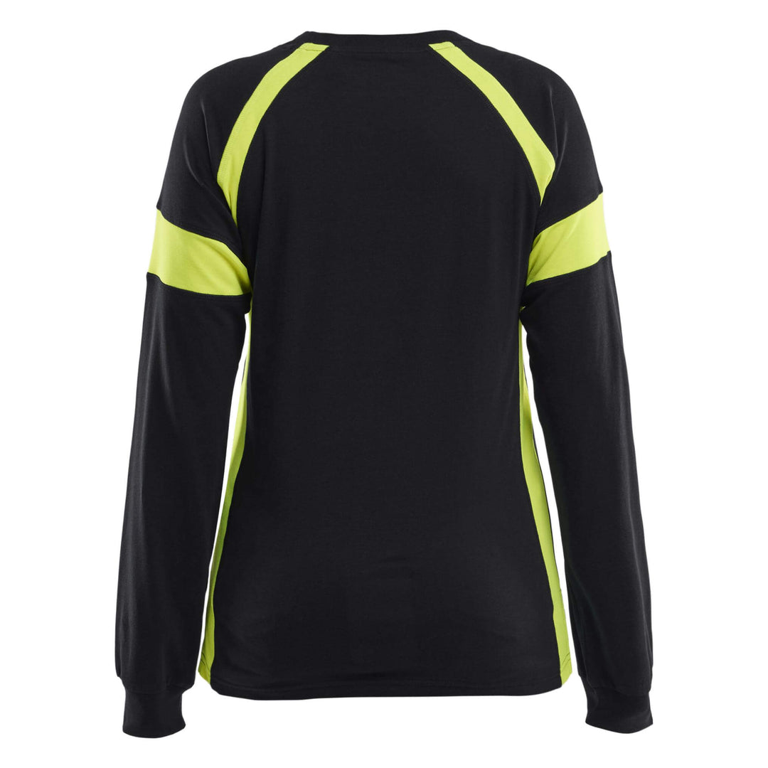 Blaklader 35211030 Ladies Long-Sleeved T-Shirt with Hi-Vis sections (non certified) Black/Hi-Vis Yellow Rear #colour_black-hi-vis-yellow