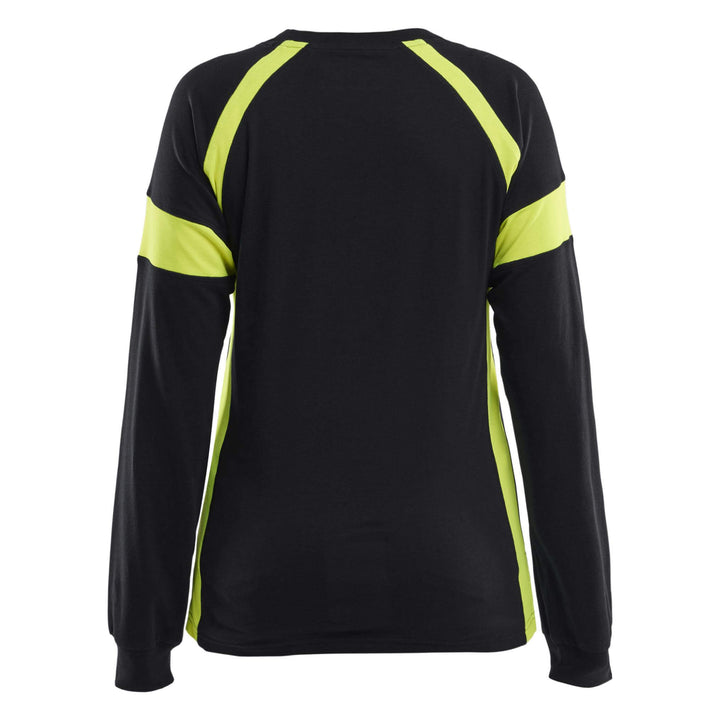 Blaklader 35211030 Ladies Long-Sleeved T-Shirt with Hi-Vis sections (non certified) Black/Hi-Vis Yellow Rear #colour_black-hi-vis-yellow