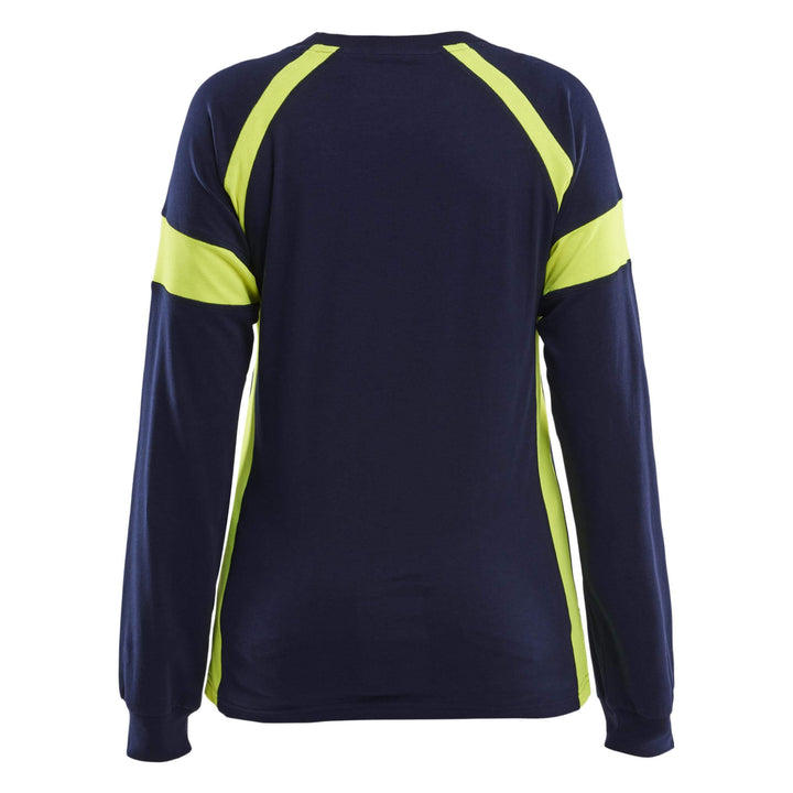 Blaklader 35211030 Ladies Long-Sleeved T-Shirt with Hi-Vis sections (non certified) Navy Blue/Hi-Vis Yellow Rear #colour_navy-blue-hi-vis-yellow