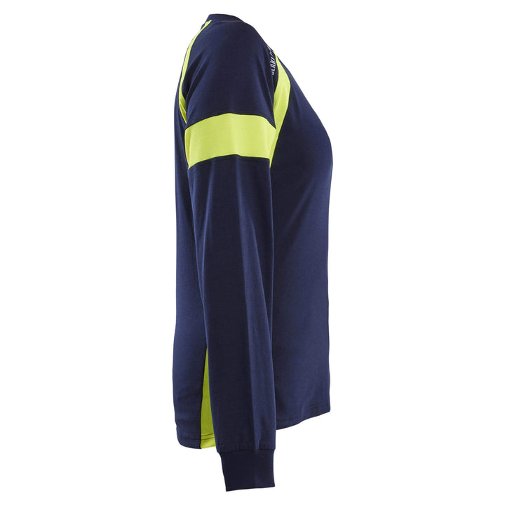 Blaklader 35211030 Ladies Long-Sleeved T-Shirt with Hi-Vis sections (non certified) Navy Blue/Hi-Vis Yellow Right #colour_navy-blue-hi-vis-yellow