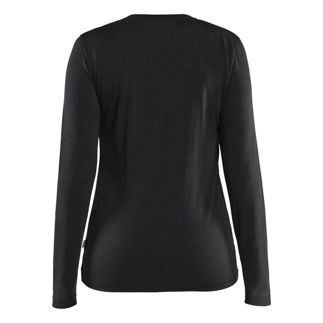 Blaklader 35391743 Ladies Long-sleeve Moisture-Wicking Odour Protective Merino Wool T-Shirt Black Rear #colour_black