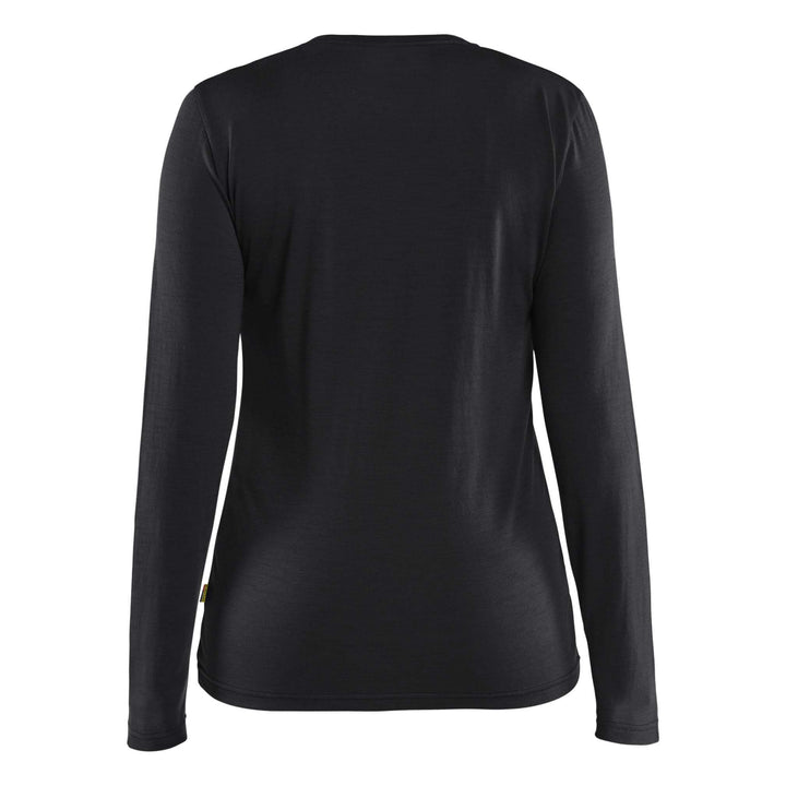 Blaklader 35391743 Ladies Long-sleeve Moisture-Wicking Odour Protective Merino Wool T-Shirt Black Rear #colour_black