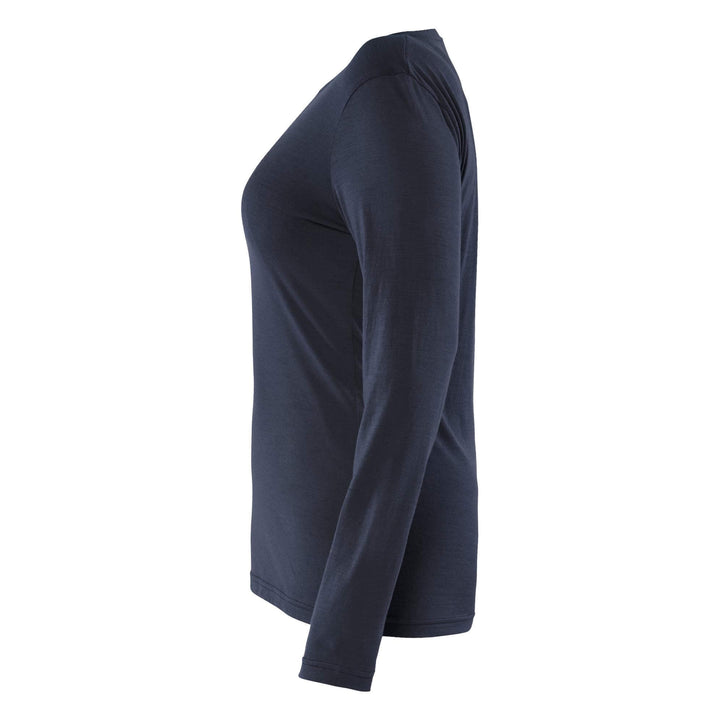 Blaklader 35391743 Ladies Long-sleeve Moisture-Wicking Odour Protective Merino Wool T-Shirt Dark Navy Blue Left #colour_dark-navy-blue
