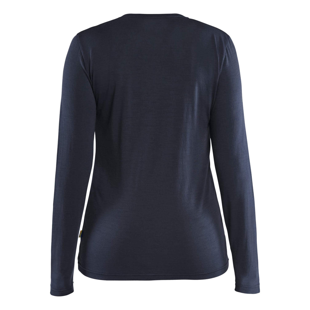 Blaklader 35391743 Ladies Long-sleeve Moisture-Wicking Odour Protective Merino Wool T-Shirt Dark Navy Blue Rear #colour_dark-navy-blue