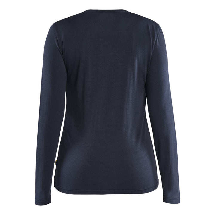 Blaklader 35391743 Ladies Long-sleeve Moisture-Wicking Odour Protective Merino Wool T-Shirt Dark Navy Blue Rear #colour_dark-navy-blue