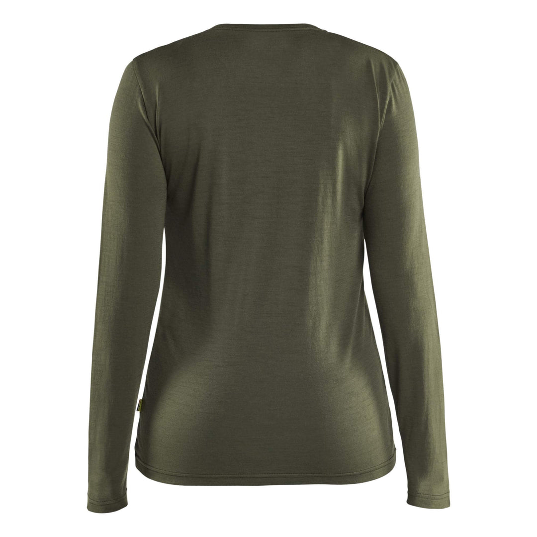 Blaklader 35391743 Ladies Long-sleeve Moisture-Wicking Odour Protective Merino Wool T-Shirt Forest Night Rear #colour_forest-night