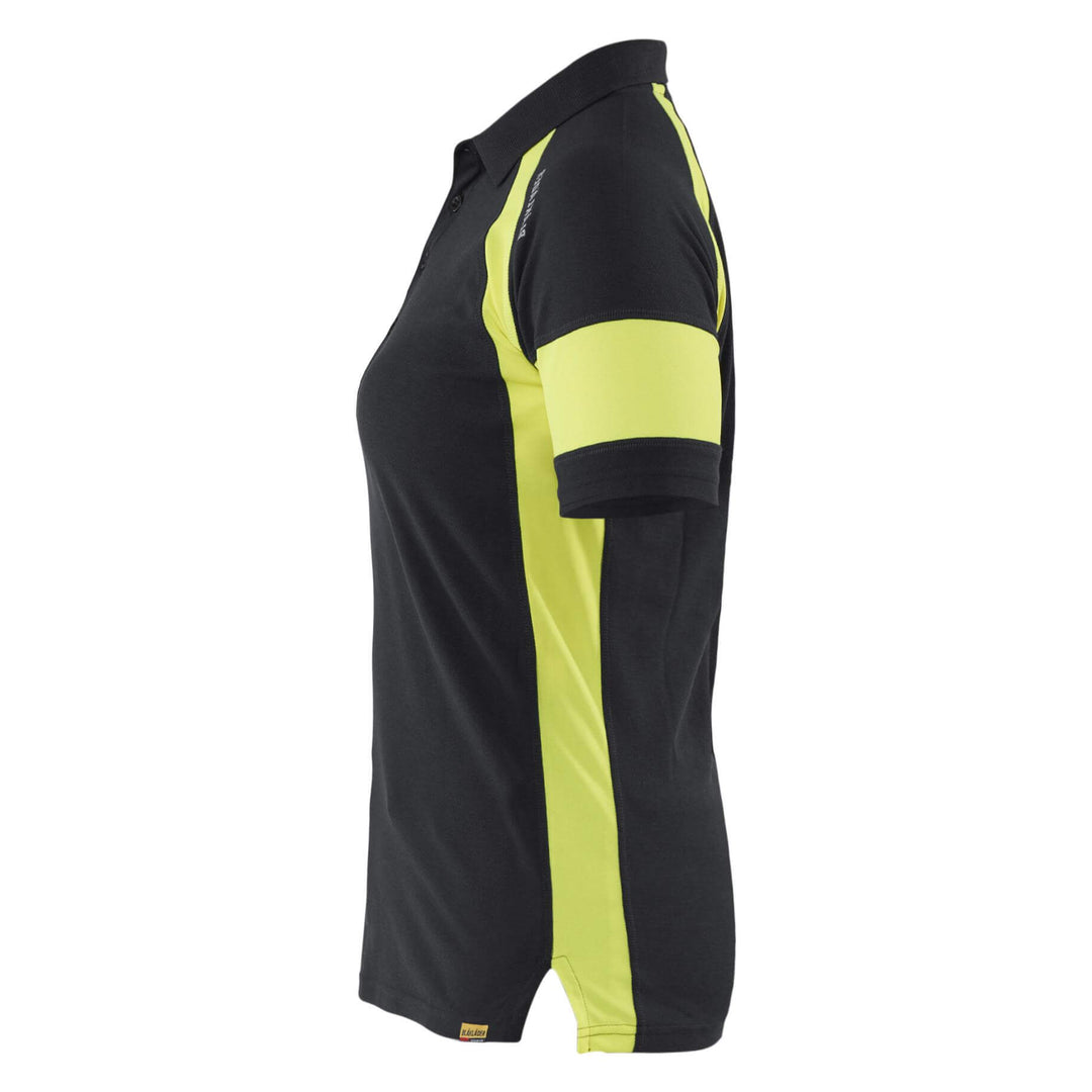 Blaklader 35291050 Ladies Polo Shirt with Hi-Vis Sections (non certified) Black/Hi-Vis Yellow Left #colour_black-hi-vis-yellow
