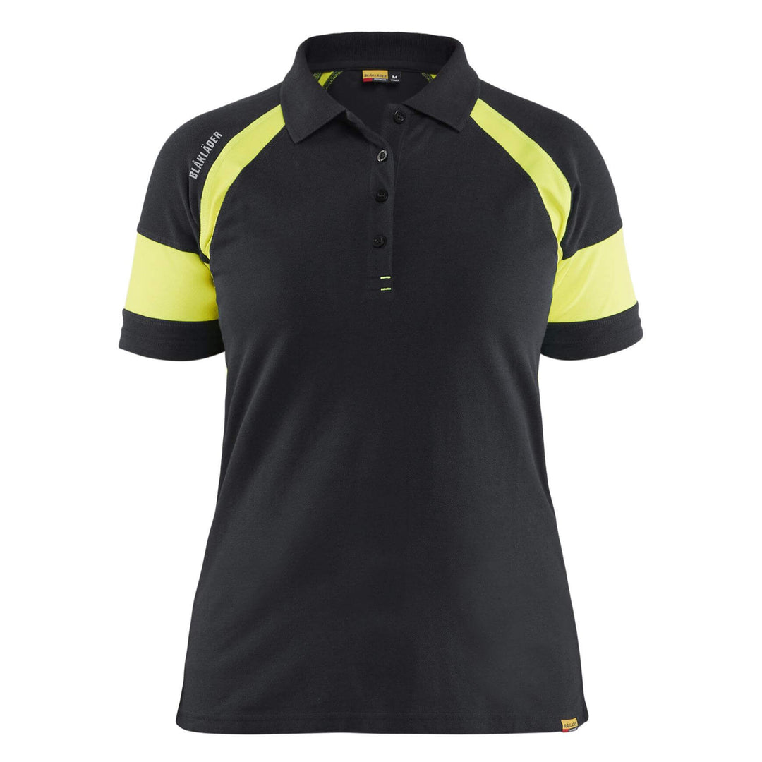 Blaklader 35291050 Ladies Polo Shirt with Hi-Vis Sections (non certified) Black/Hi-Vis Yellow Main #colour_black-hi-vis-yellow