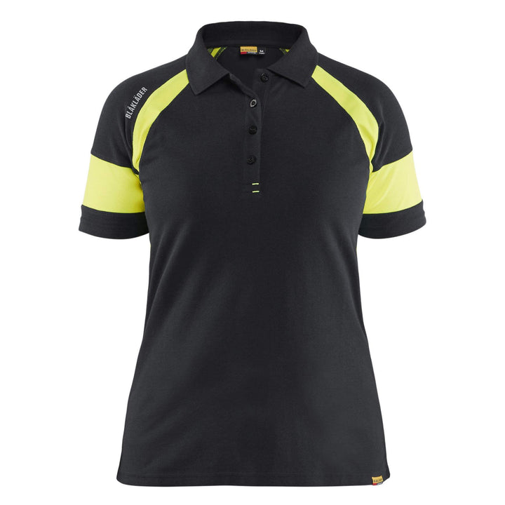 Blaklader 35291050 Ladies Polo Shirt with Hi-Vis Sections (non certified) Black/Hi-Vis Yellow Main #colour_black-hi-vis-yellow