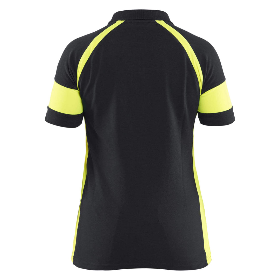 Blaklader 35291050 Ladies Polo Shirt with Hi-Vis Sections (non certified) Black/Hi-Vis Yellow Rear #colour_black-hi-vis-yellow