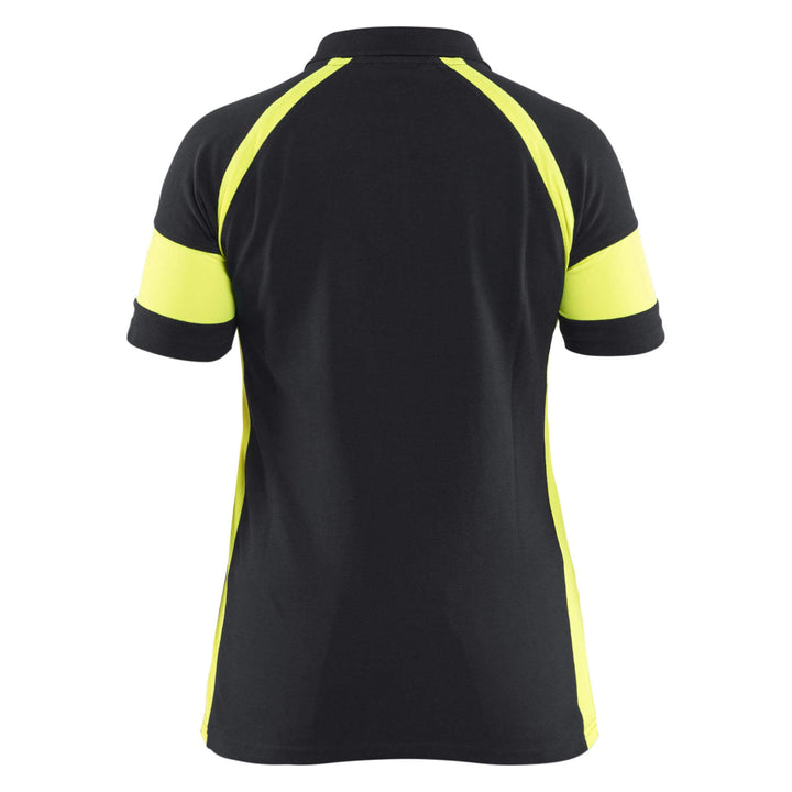 Blaklader 35291050 Ladies Polo Shirt with Hi-Vis Sections (non certified) Black/Hi-Vis Yellow Rear #colour_black-hi-vis-yellow