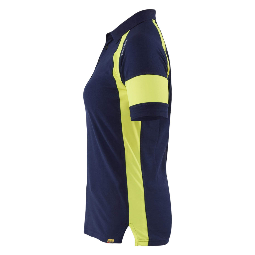 Blaklader 35291050 Ladies Polo Shirt with Hi-Vis Sections (non certified) Navy Blue/Hi-Vis Yellow Left #colour_navy-blue-hi-vis-yellow