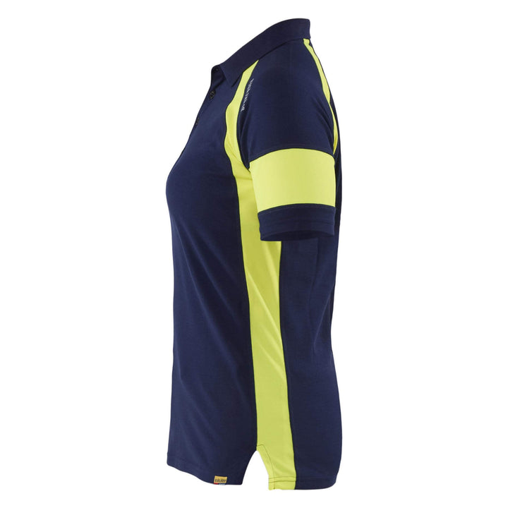 Blaklader 35291050 Ladies Polo Shirt with Hi-Vis Sections (non certified) Navy Blue/Hi-Vis Yellow Left #colour_navy-blue-hi-vis-yellow