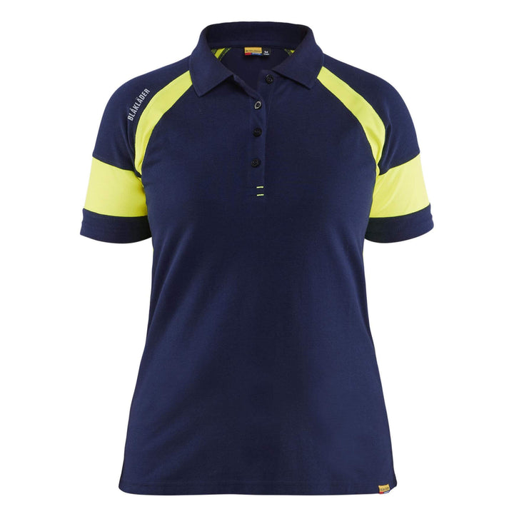 Blaklader 35291050 Ladies Polo Shirt with Hi-Vis Sections (non certified) Navy Blue/Hi-Vis Yellow Main #colour_navy-blue-hi-vis-yellow