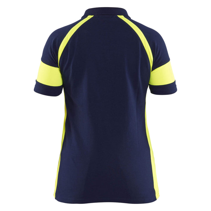 Blaklader 35291050 Ladies Polo Shirt with Hi-Vis Sections (non certified) Navy Blue/Hi-Vis Yellow Rear #colour_navy-blue-hi-vis-yellow