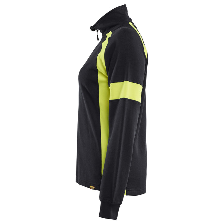 Blaklader 35661158 Ladies Sweatshirt with Hi-Vis Sections (non certified) Black/Hi-Vis Yellow Left #colour_black-hi-vis-yellow