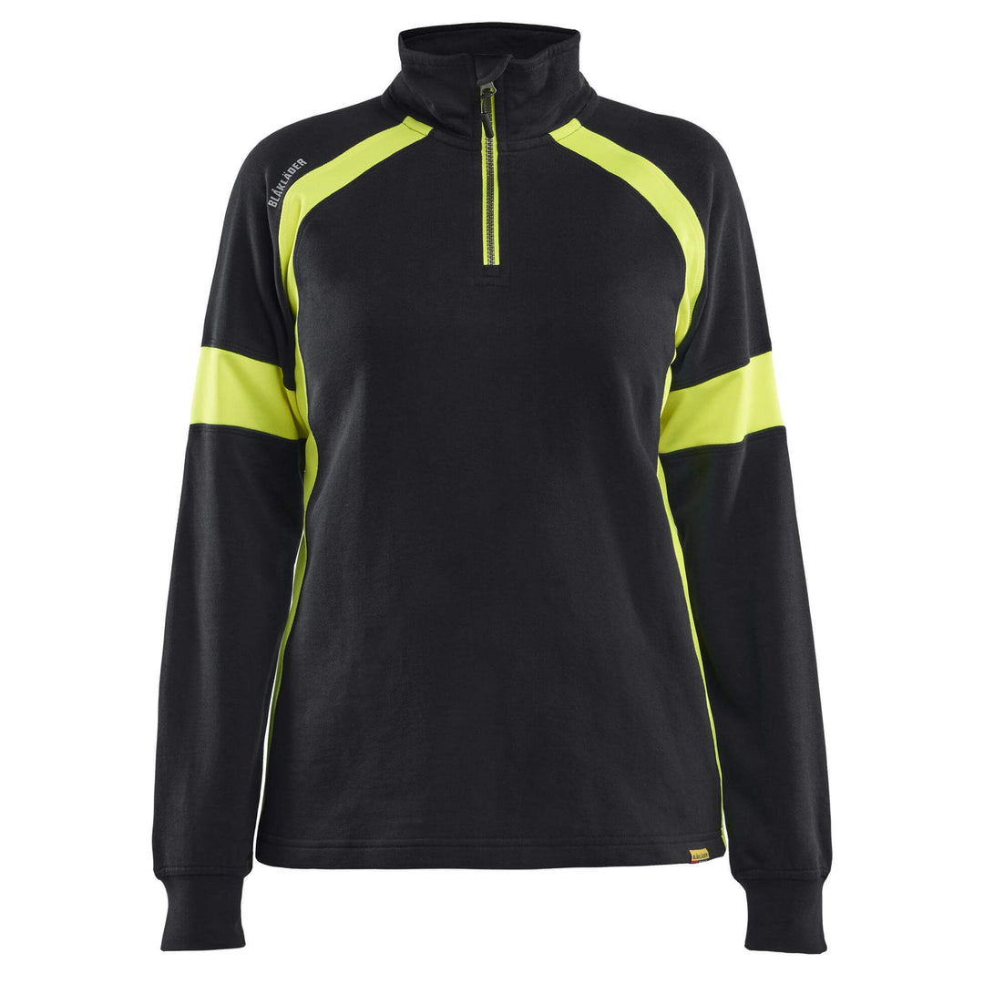 Blaklader 35661158 Ladies Sweatshirt with Hi-Vis Sections (non certified) Black/Hi-Vis Yellow Main #colour_black-hi-vis-yellow