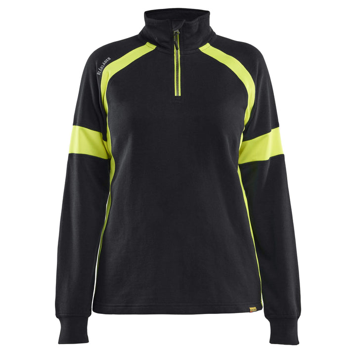 Blaklader 35661158 Ladies Sweatshirt with Hi-Vis Sections (non certified) Black/Hi-Vis Yellow Main #colour_black-hi-vis-yellow