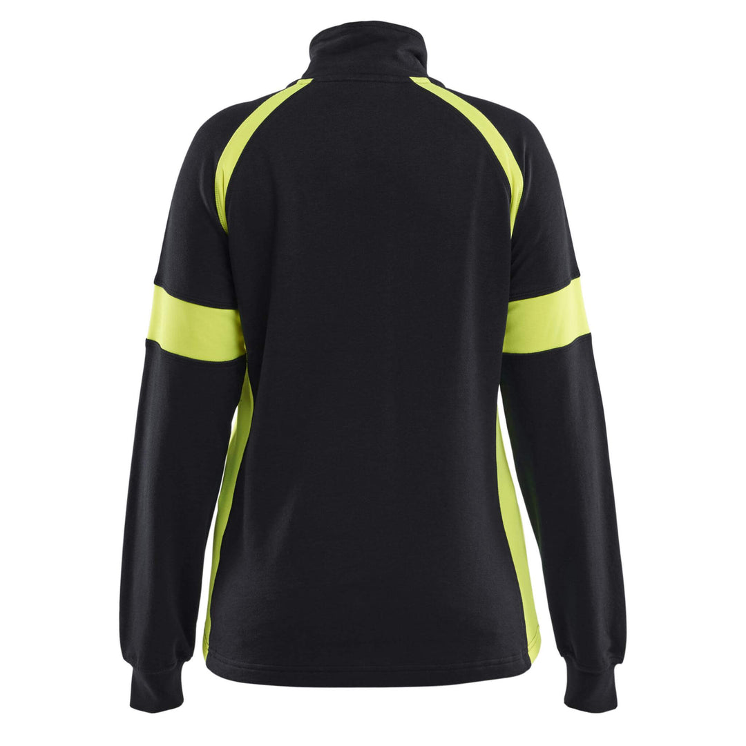 Blaklader 35661158 Ladies Sweatshirt with Hi-Vis Sections (non certified) Black/Hi-Vis Yellow Rear #colour_black-hi-vis-yellow