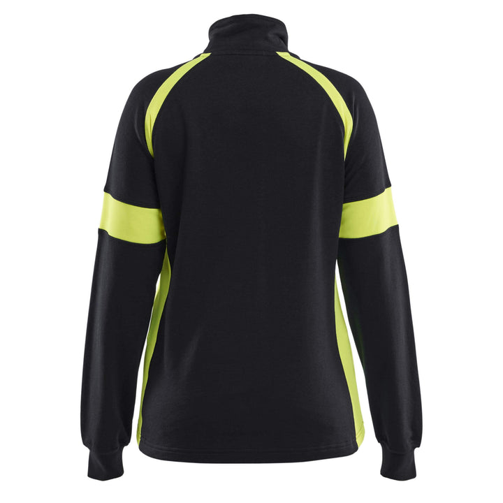 Blaklader 35661158 Ladies Sweatshirt with Hi-Vis Sections (non certified) Black/Hi-Vis Yellow Rear #colour_black-hi-vis-yellow