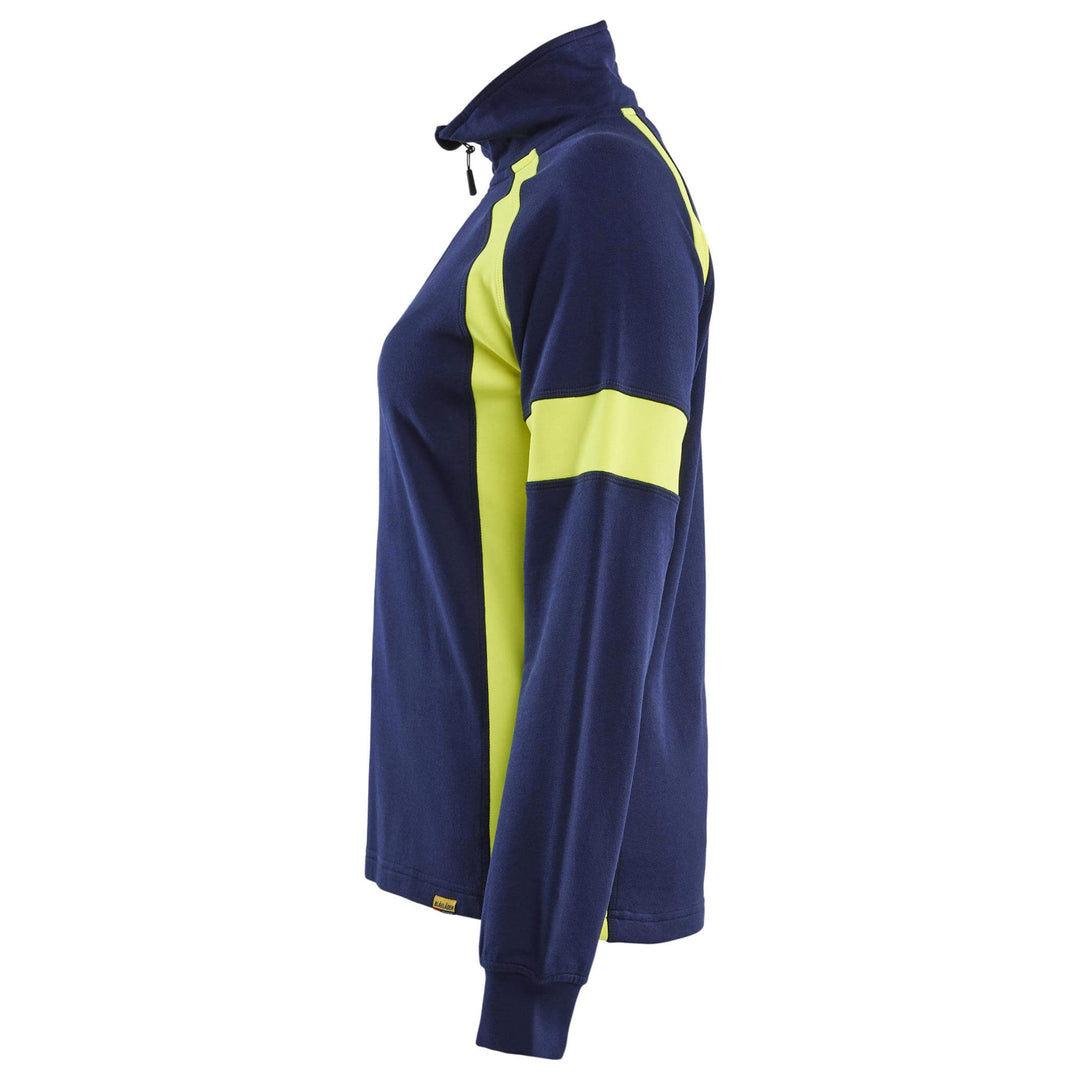 Blaklader 35661158 Ladies Sweatshirt with Hi-Vis Sections (non certified) Navy Blue/Hi-Vis Yellow Left #colour_navy-blue-hi-vis-yellow