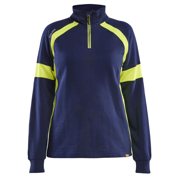 Blaklader 35661158 Ladies Sweatshirt with Hi-Vis Sections (non certified) Navy Blue/Hi-Vis Yellow Main #colour_navy-blue-hi-vis-yellow