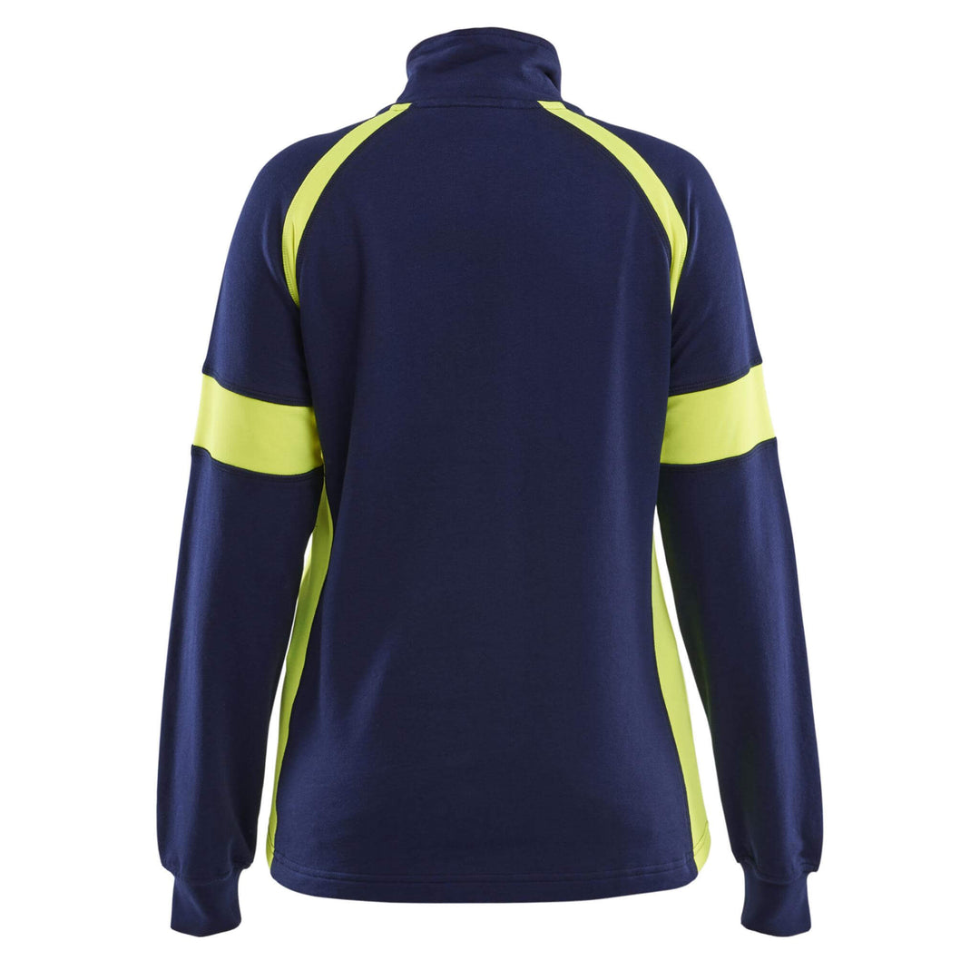 Blaklader 35661158 Ladies Sweatshirt with Hi-Vis Sections (non certified) Navy Blue/Hi-Vis Yellow Rear #colour_navy-blue-hi-vis-yellow